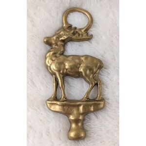 Vintage Brass Stag Deer Finial Cane Handle Topper Fireplace Tool